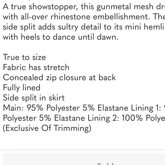 Self-Portrait Gunmetal Rhinestone Mesh Mini Dress US4 - Picture 8 of 8